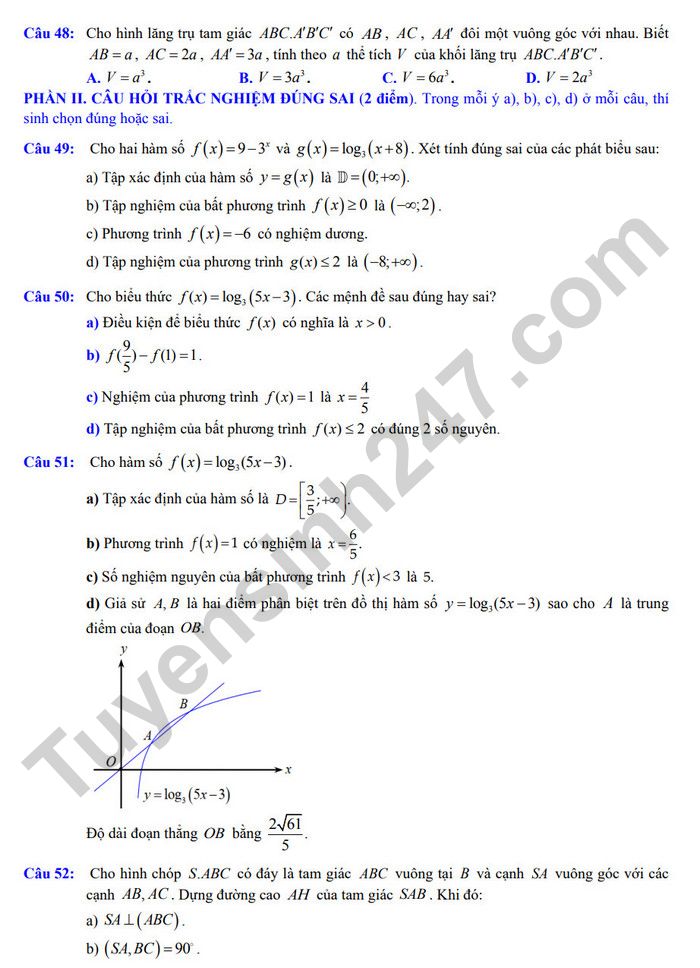 De cuong on tap mon Toan giua ki 2 2025 lop 11 - THPT Duc Trong