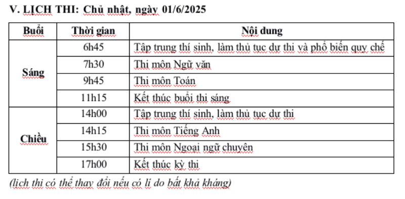 Lich thi lop 10 truong THPT Chuyen Ngoai ngu 2025