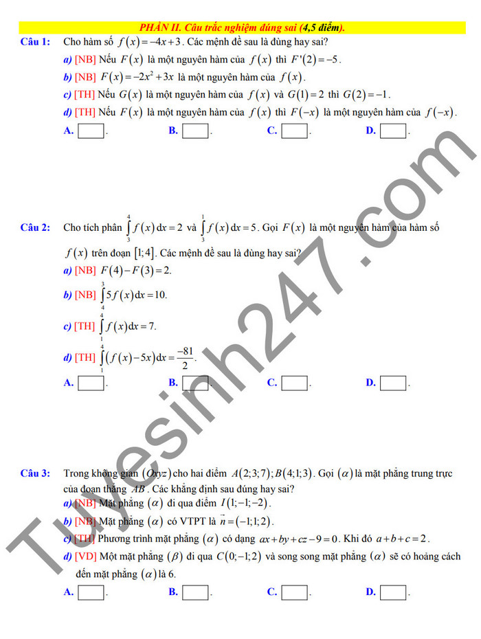De cuong on thi giua ki 2 lop 12 nam 2025 mon Toan - THPT Nguyen Huu Cau
