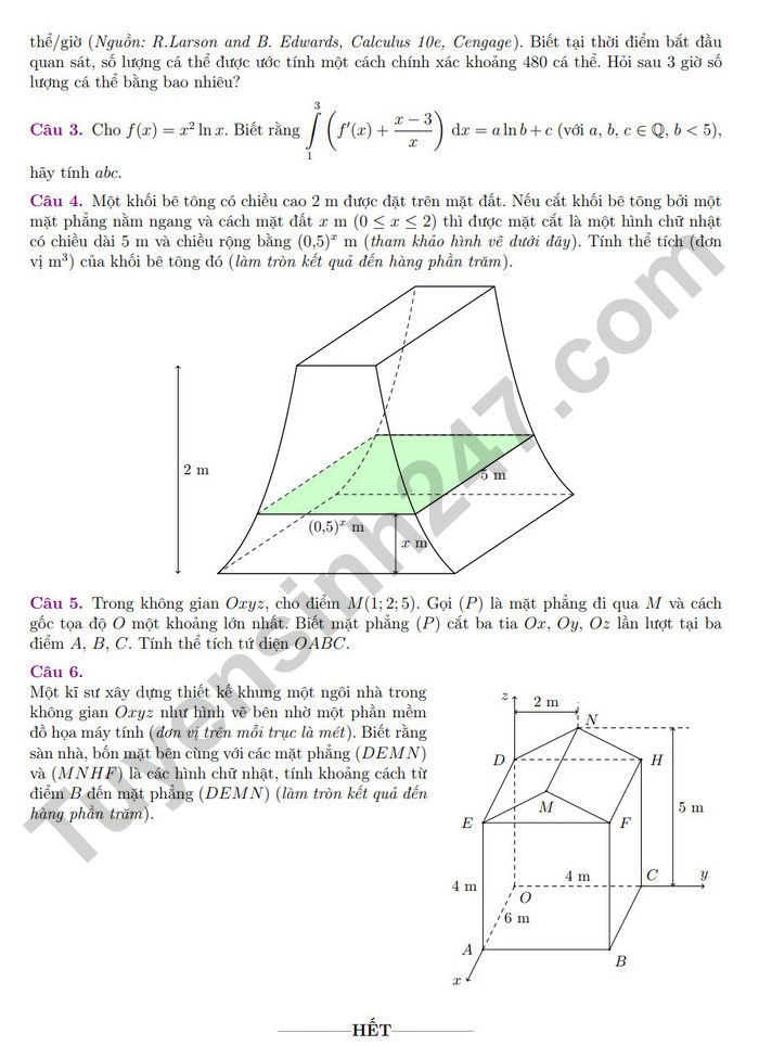 De thi giua ki 2 mon Toan 12 nam 2025 - THCS&THPT Nguyen Binh Khiem (co dap an)