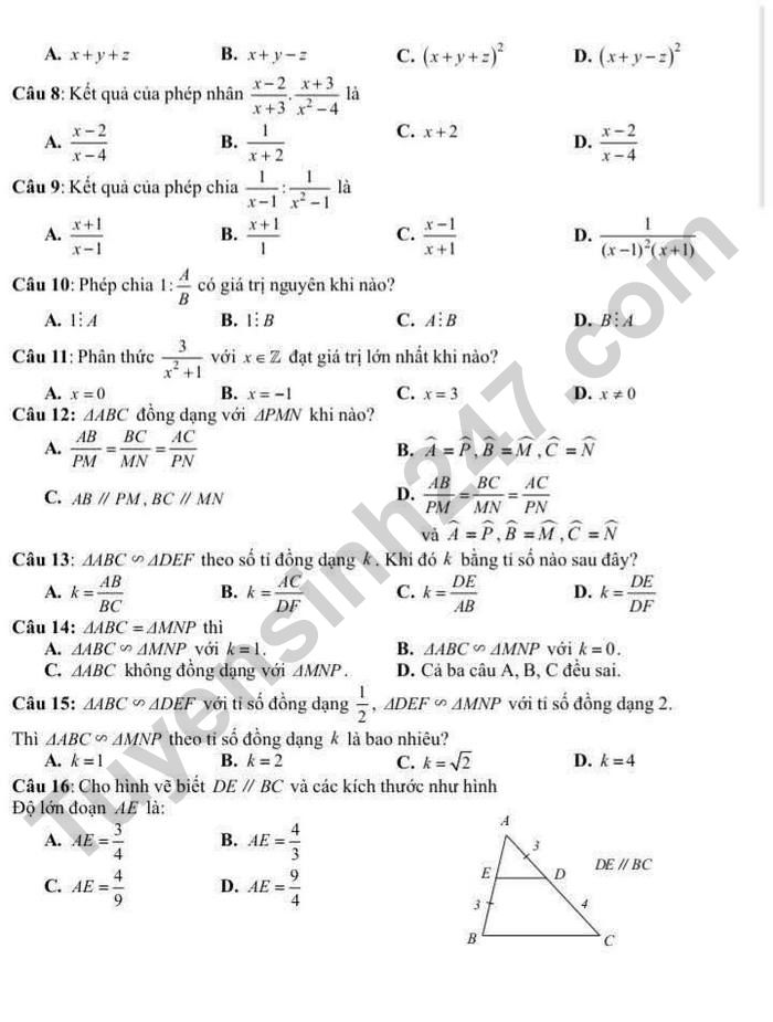 De cuong on thi giua HK2 mon Toan 8 - THCS Thanh Cong nam 2025