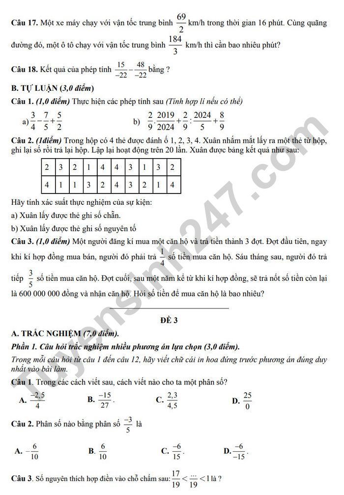 De cuong on tap giua ki 2 mon Toan lop 6 - THCS Long Toan 2025