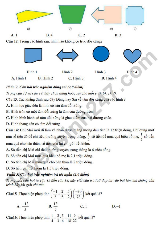 De cuong on tap giua ki 2 mon Toan lop 6 - THCS Long Toan 2025