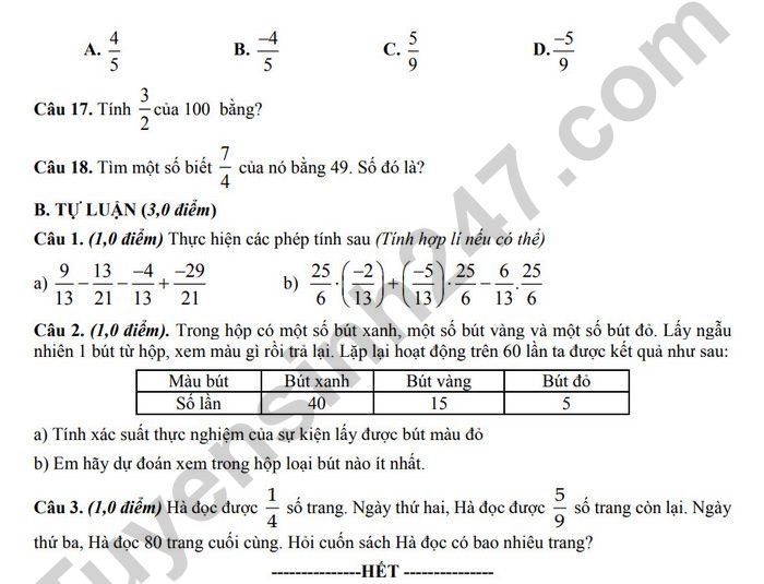 De cuong on tap giua ki 2 mon Toan lop 6 - THCS Long Toan 2025