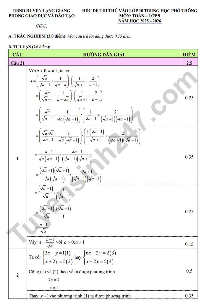 De thi thu vao lop 10 lan 1 mon Toan nam 2025 - Phong GD Lang Giang (co dap an)