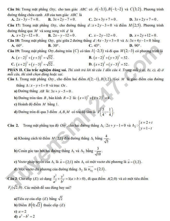 De cuong on thi giua ki 2 mon Toan 10 - THPT Son Dong 3 nam 2025