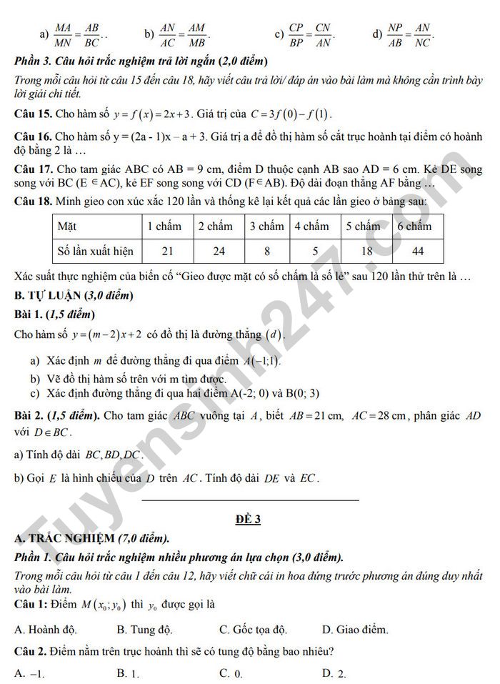 De cuong on tap mon Toan 8 giua ki 2 - THCS Long Toan nam 2025