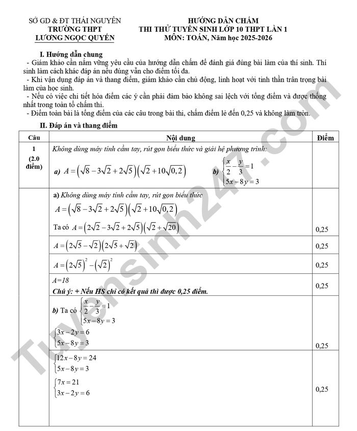 De thi thu vao lop 10 lan 1 mon Toan nam 2025 - THPT Luong Ngoc Quyen (Co dap an)