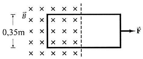 Một phần của khung d&acirc;y h&igrave;nh chữ nhật c&oacute; k&iacute;ch thước như h&igrave;nh b&ecirc;n được đặt  trong một v&ugrave;ng từ trường đều c&oacute; cảm ứng từ 0,55 T. Tổng điện trở của