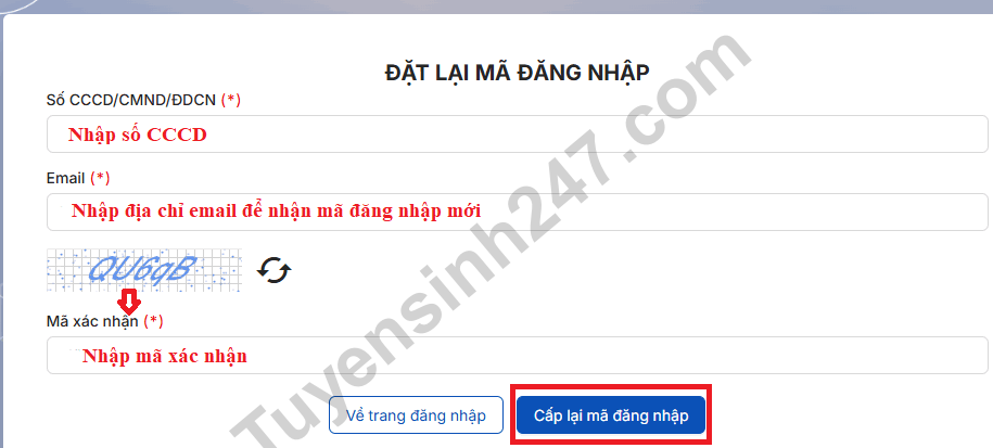 Huong dan lay lai mat khau dang nhap trang thisinh.thitotnghiepthpt.edu.vn