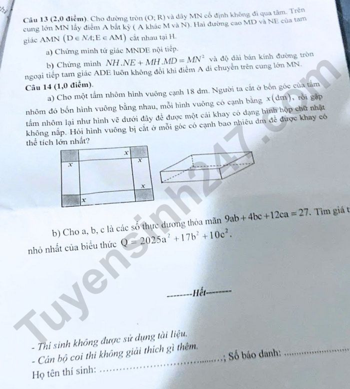 De thi thu vao lop 10 mon Toan 2025 - TP Ha Tinh