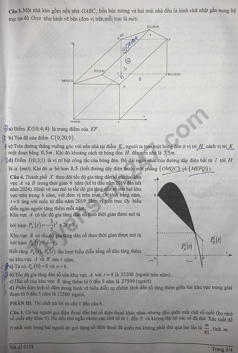 Dap an va de thi thu tot nghiep THPT 2025 mon Toan - So GD Ha Tinh
