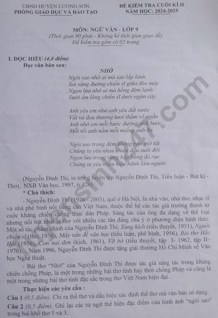 De thi cuoi ki 2 mon Van 9 huyen Luong Son 2025