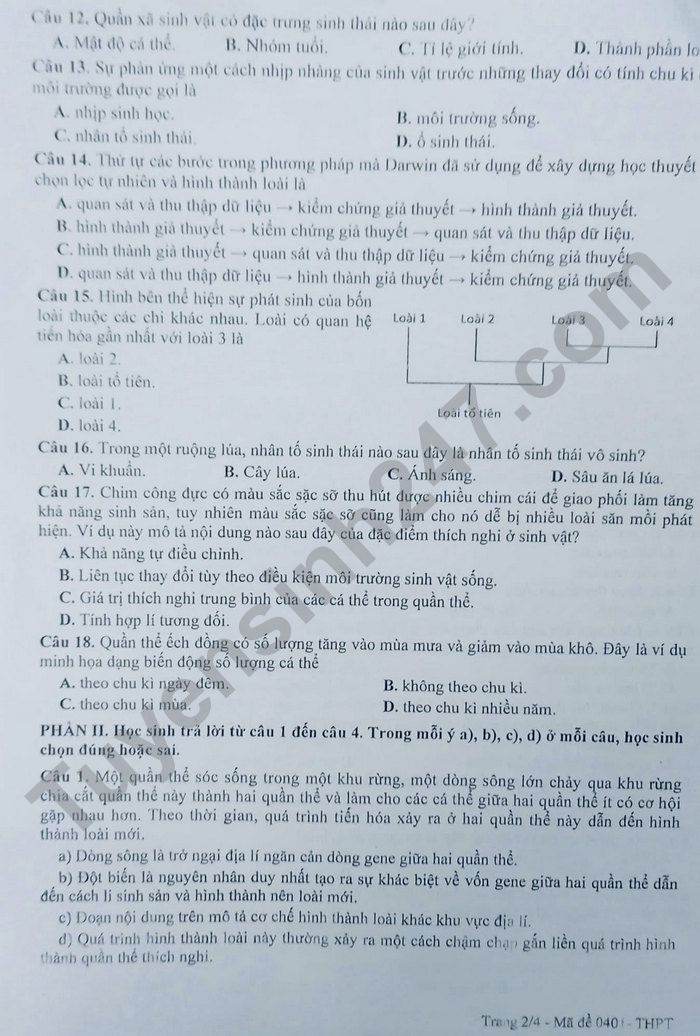De thi ki 2 lop 12 mon Sinh 2025 - Thanh pho Can Tho