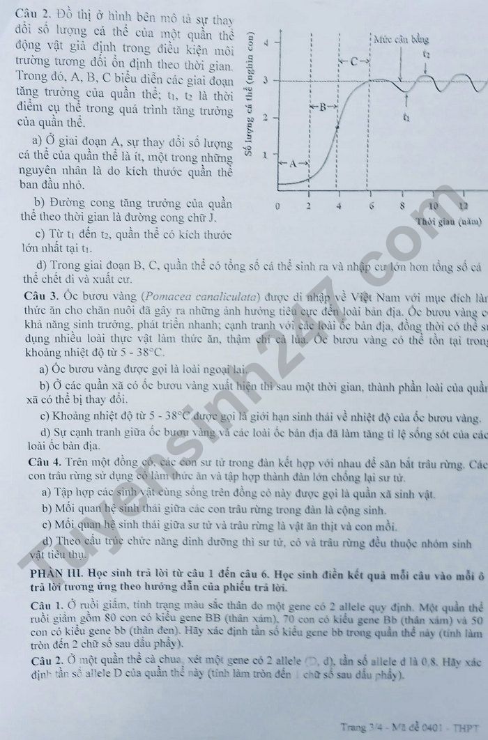 De thi ki 2 lop 12 mon Sinh 2025 - Thanh pho Can Tho