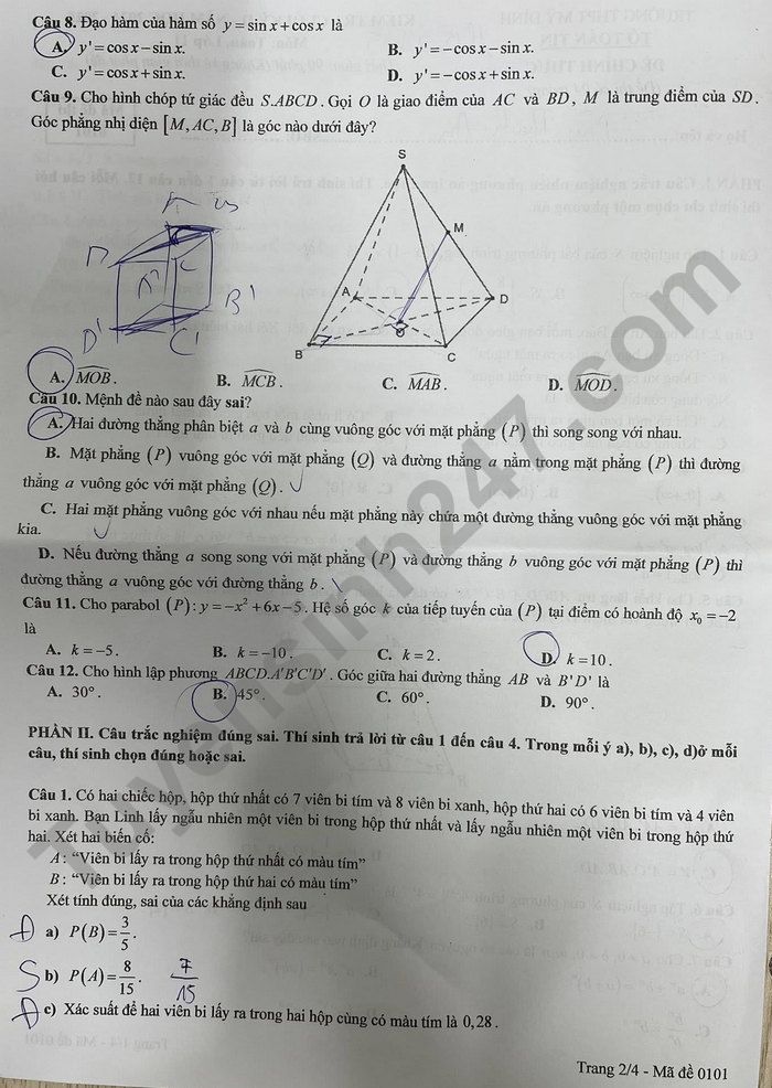 De thi cuoi ki 2 mon Toan lop 11 THPT My Dinh 2025