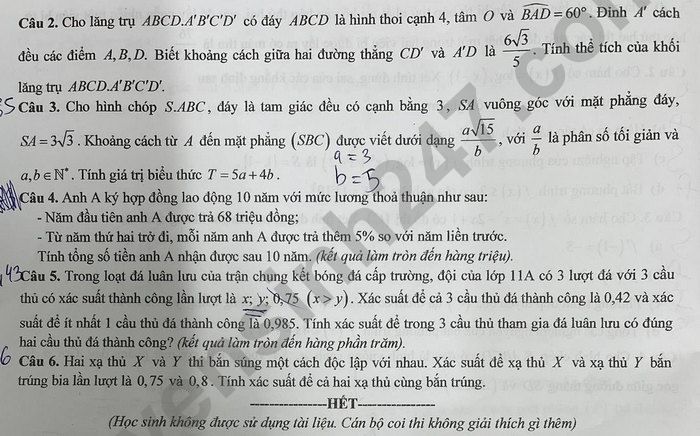 De thi cuoi ki 2 mon Toan lop 11 THPT My Dinh 2025