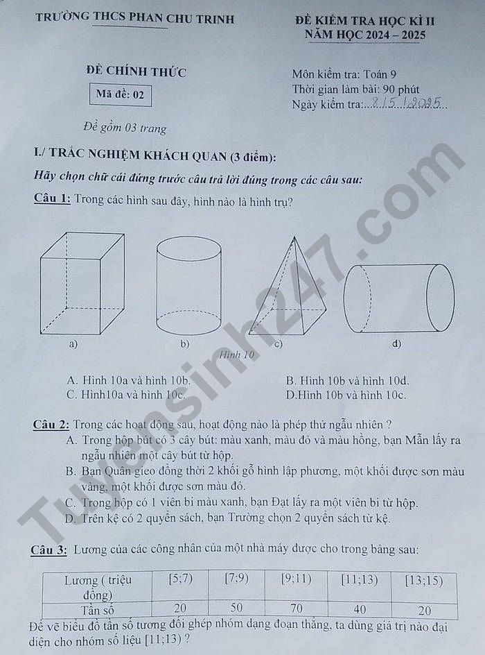 De thi hoc ki 2 nam 2025 THCS Phan Chu Trinh - lop 9 mon Toan