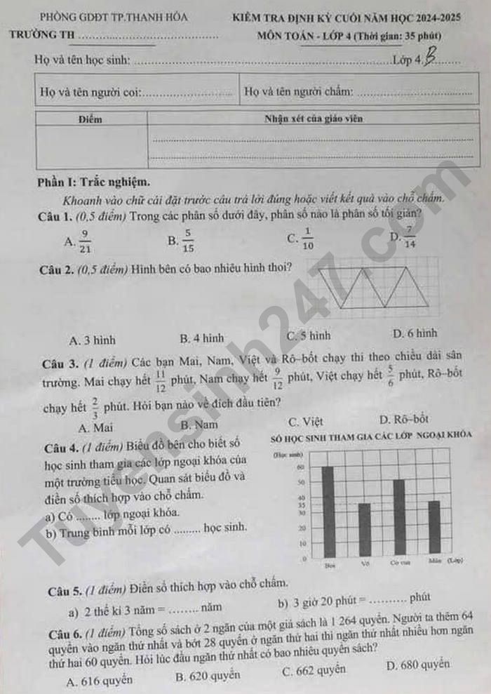 De thi hoc ki 2 lop 4 mon Toan 2025 - TP Thanh Hoa