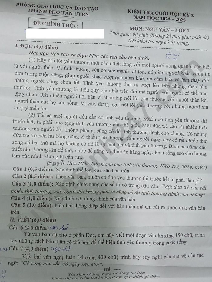De thi cuoi ki 2 mon Van lop 7 TP Tan Uyen 2025