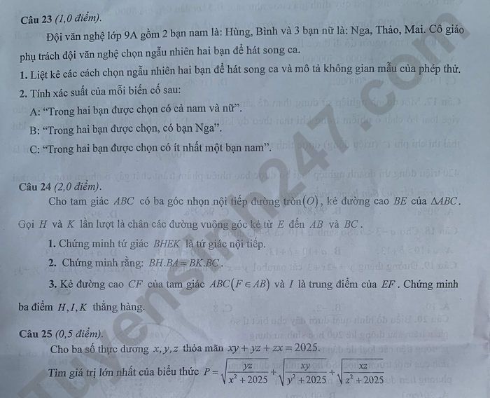 De thi thu vao lop 10 nam 2025 mon Toan - Phong GD Lang Giang (lan 3)