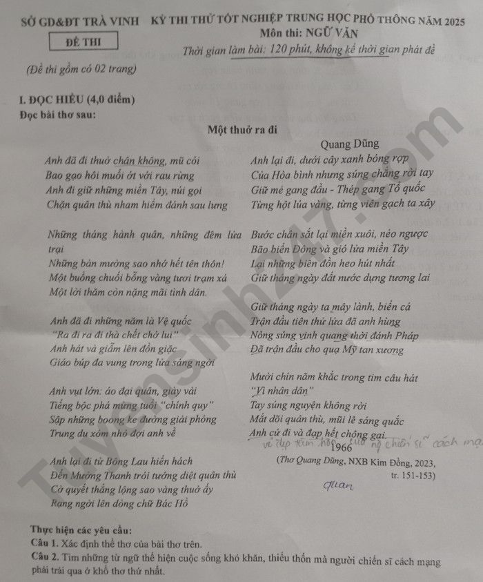 De thi thu tot nghiep THPT 2025 So GD Tra Vinh - mon Van