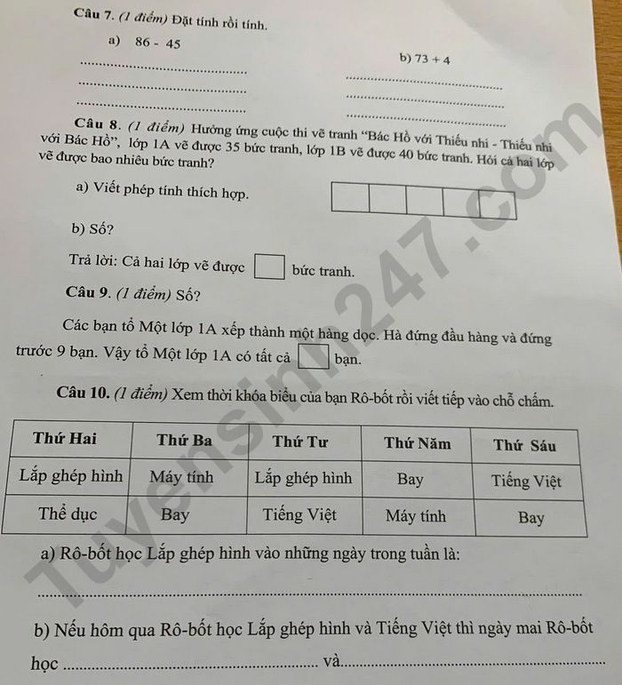 De kiem tra hoc ki 2 mon Toan lop 1 TP Thanh Hoa 2025