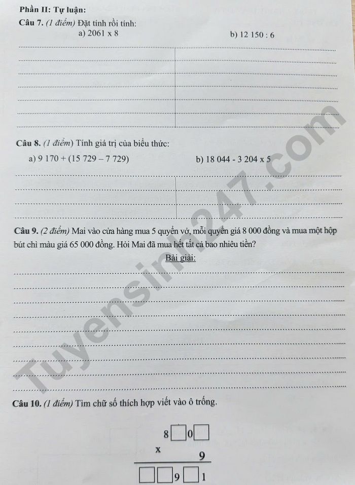 De thi hoc ki 2 nam 2025 mon Toan lop 3 - TP Thanh Hoa
