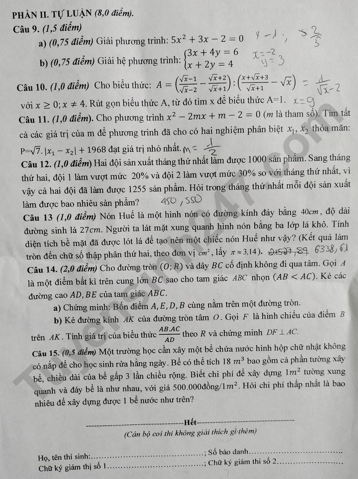 De thi thu vao lop 10 mon Toan 2025 - THPT Trieu Son 2