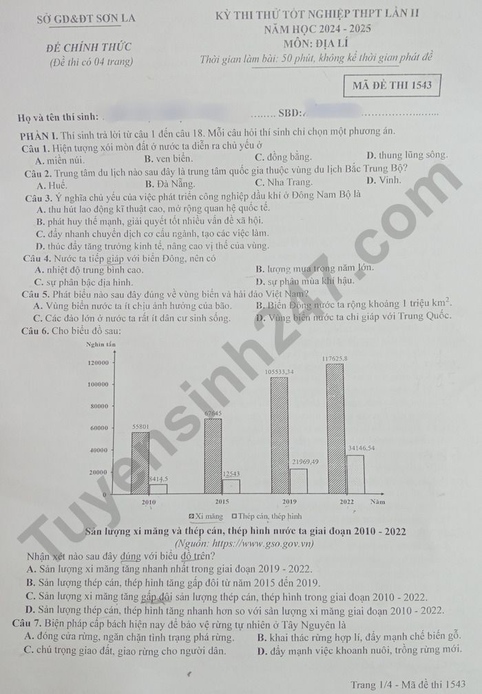 De thi thu tot nghiep THPT 2025 mon Dia - So GDDT Son La (lan 2)
