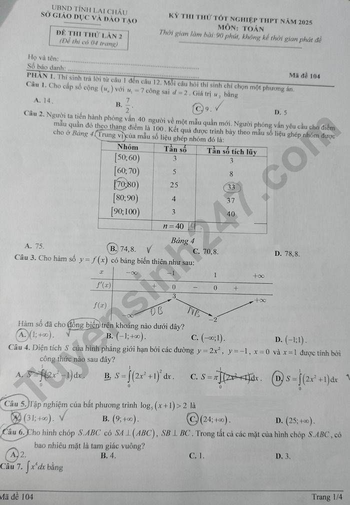 De thi thu mon Toan tot nghiep THPT 2025 - So GD Lai Chau (lan 2)