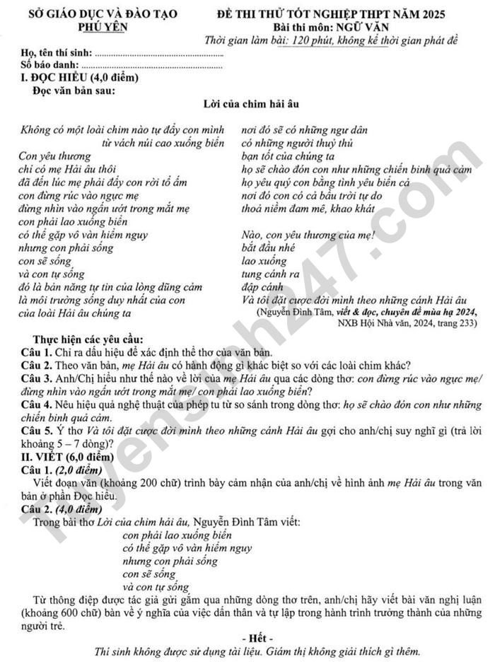 De thi thu mon Van tot nghiep THPT 2025 - So GD Phu Yen (co dap an)
