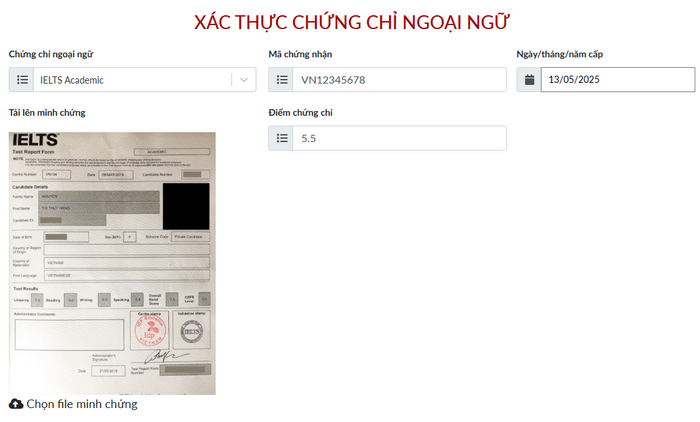 Huong dan dang ki xac thuc chung chi ngoai ngu DHKBHN 2025