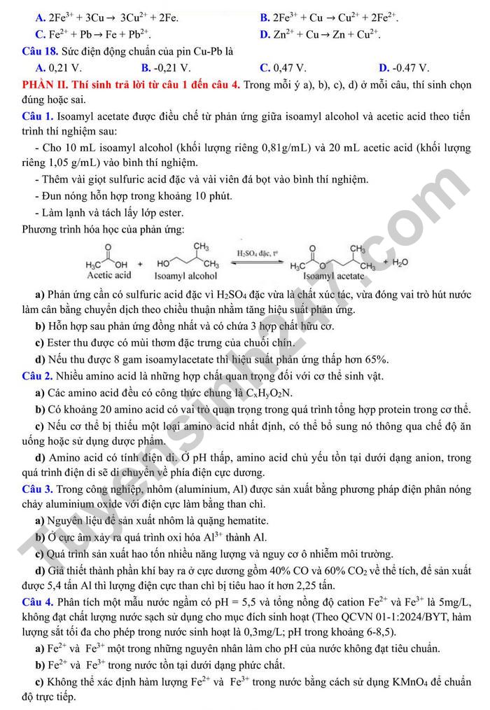 De thi thu tot nghiep THPT 2025 mon Hoa - So GD Ben Tre (co dap an)