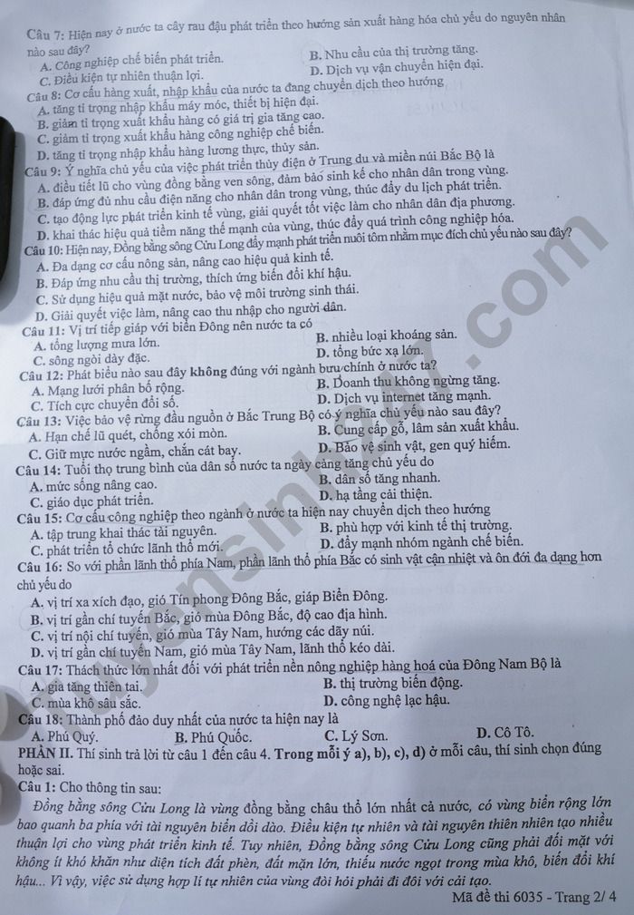 De thi thu tot nghiep THPT 2025 mon Dia - So GDDT Hai Duong