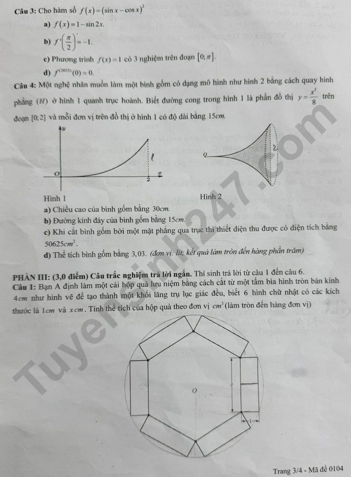 De thi thu tot nghiep THPT 2025 mon Toan - THPT Dong Da (co dap an)