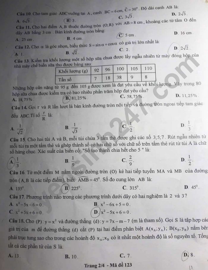 De thi thu vao lop 10 mon Toan 2025 - THCS Yen Phong (lan 3)