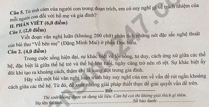De thi thu vao lop 10 mon Van 2025 - Phong GDDT Yen The (lan 4)