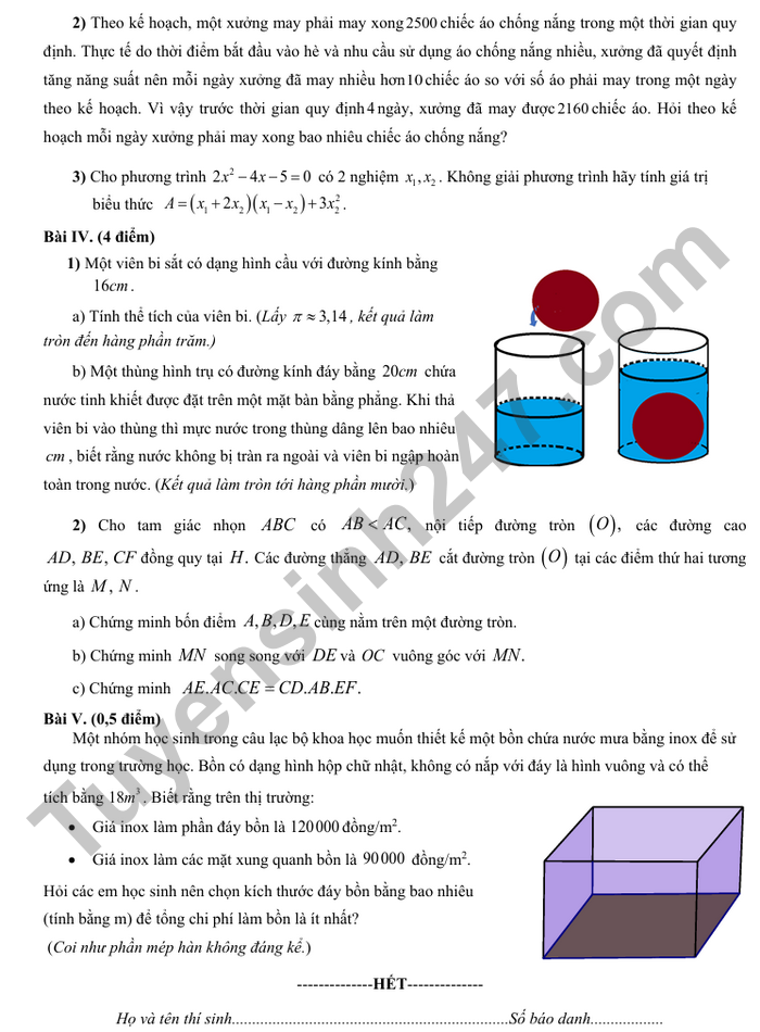 De thi thu vao lop 10 mon Toan 2025 - THPT Soc Son (co dap an)