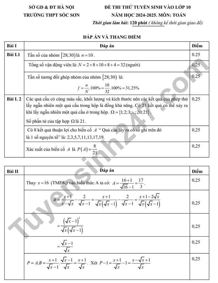 De thi thu vao lop 10 mon Toan 2025 - THPT Soc Son (co dap an)