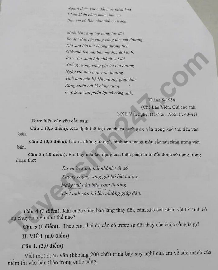 De thi thu vao lop 10 mon Van 2025 - THCS Tan Hiep