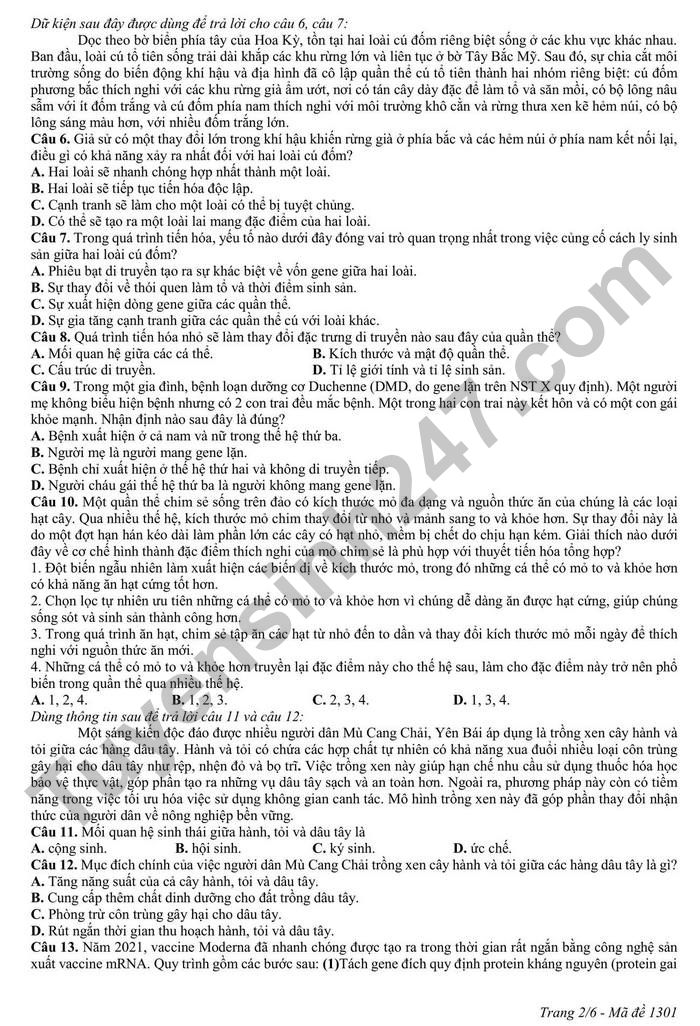 De thi thu tot nghiep THPT 2025 mon Sinh - So GD Nam Dinh (lan 1)