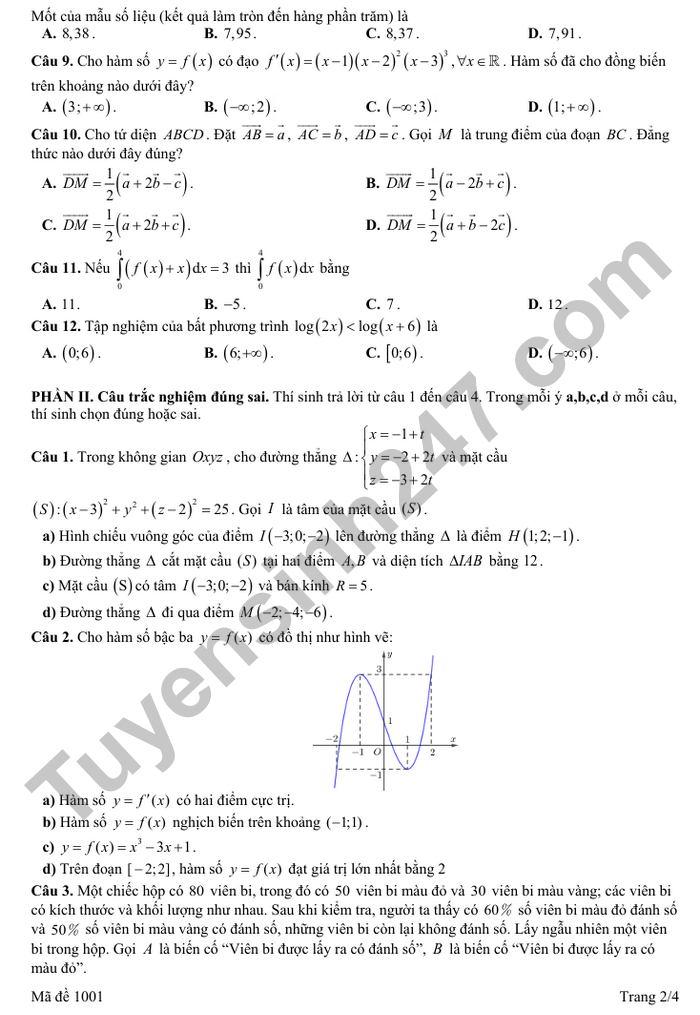 De thi thu TN THPT 2025 mon Toan - THPT Van Giang (lan 5)