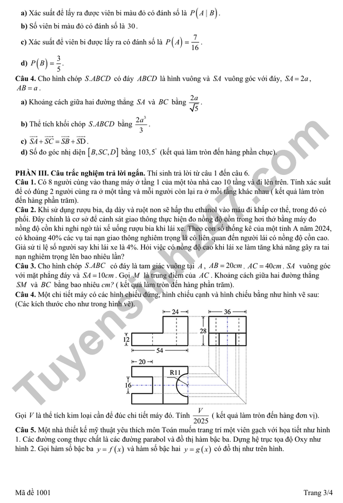 De thi thu TN THPT 2025 mon Toan - THPT Van Giang (lan 5)