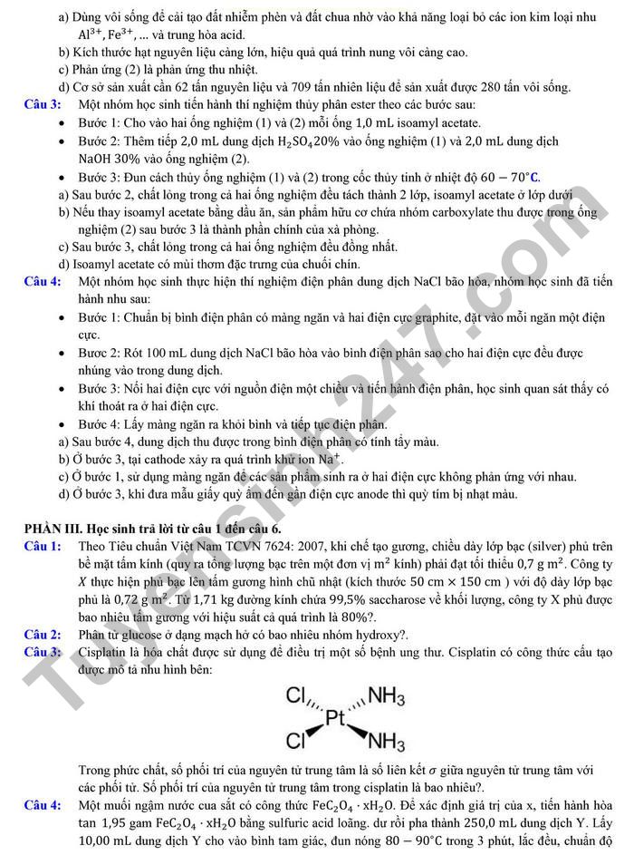 De thi thu tot nghiep THPT 2025 mon Hoa - TP Can Tho