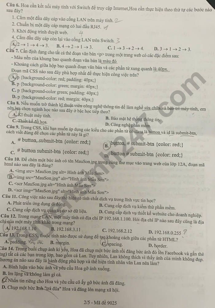 De thi thu mon Tin tot nghiep THPT 2025 - So GDDT Bac Giang (lan 2)