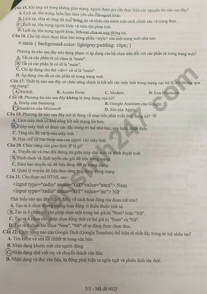 De thi thu mon Tin tot nghiep THPT 2025 - So GDDT Bac Giang (lan 2)