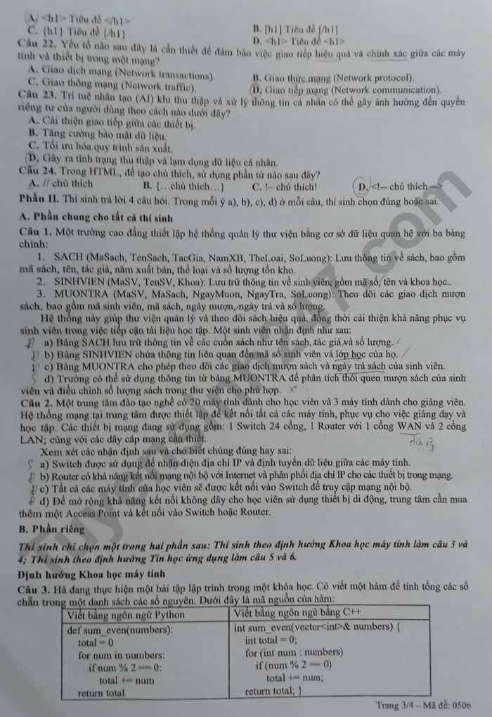 De thi thu tot nghiep THPT mon Tin 2025 - So GD&DT Ben Tre