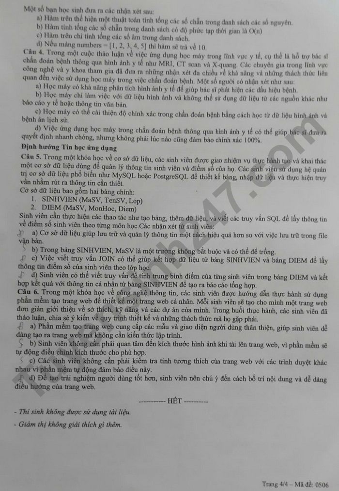 De thi thu tot nghiep THPT mon Tin 2025 - So GD&DT Ben Tre