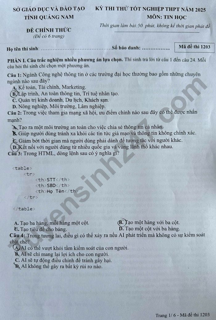De thi thu mon Tin tot nghiep THPT 2025 - So GD Quang Nam